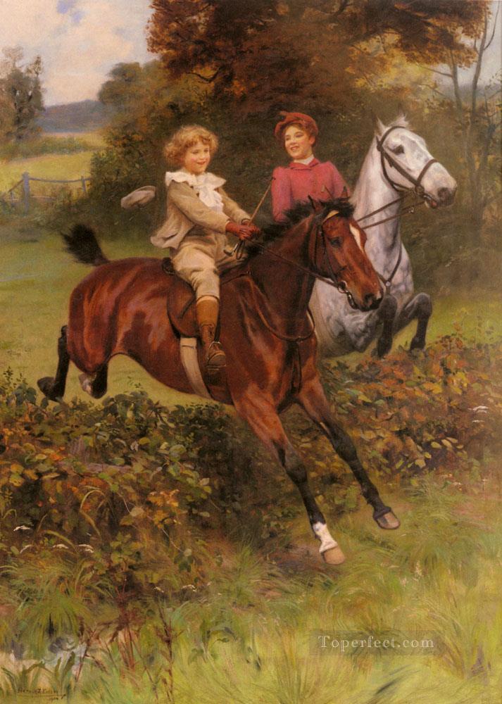 彼のファースト・フェンスの牧歌的な子供たち アーサー・ジョン・エルズリー 印象派油絵